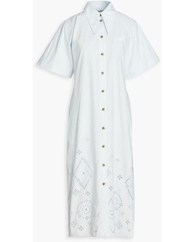 Ganni Illusion Broderie Anglaise Cotton Midi Dress - White