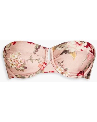 Zimmermann Floral-print Underwired Bandeau Bikini Top - Pink