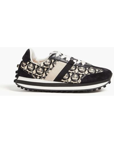 Ferragamo Logo-print Leather, Suede And Shell Sneakers - Black