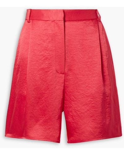 LAPOINTE Pleated Crinkled-satin Shorts - Red