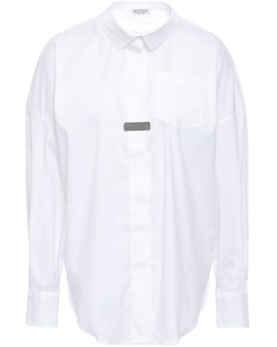 Brunello Cucinelli Hemd aus stretch-baumwollpopeline mit zierperlen - Weiß