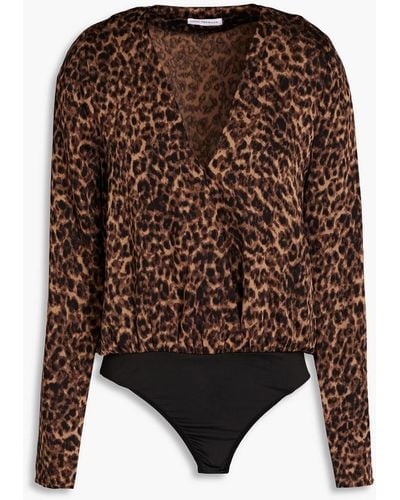 GOOD AMERICAN Wrap-effect Leopard-print Satin Bodysuit - Brown
