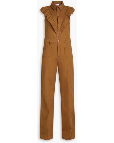 RED Valentino Ruffled Cotton And Wool-blend Twill Jumpsuit - Brown