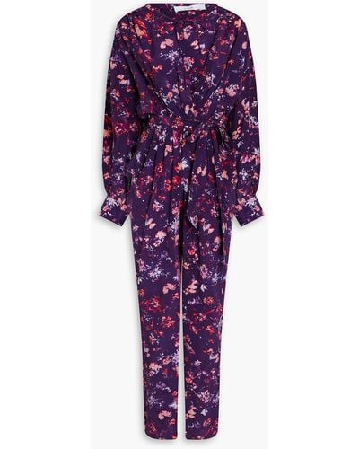 IRO Gathered Floral-print Lyocell-blend Jumpsuit - Purple