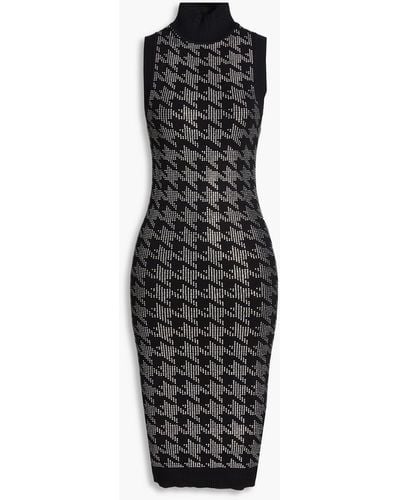 retroféte Chrystie Embellished Houndstooth Cotton And Cashmere-blend Dress - Black