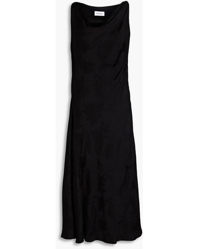 Ferragamo Draped Jacquard Midi Dress - Black
