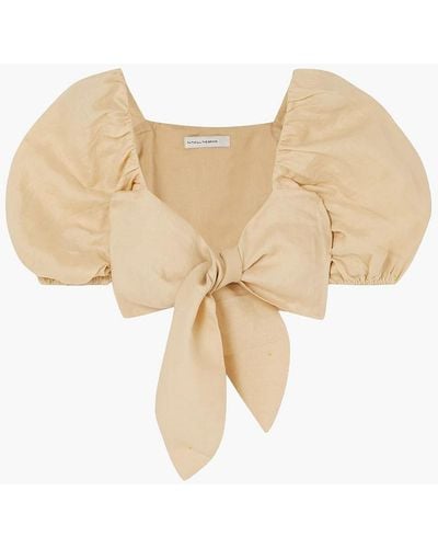 Faithfull The Brand Idrissy Cropped Linen Wrap Top - Natural