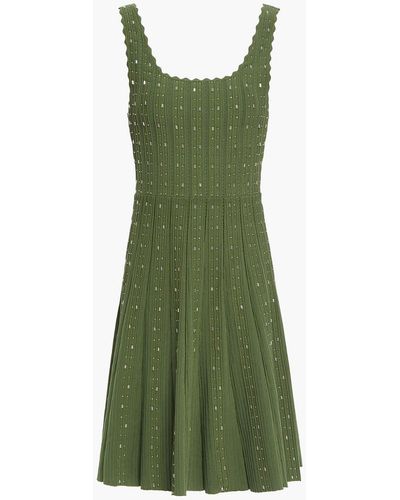 Sandro Avah Scalloped Embellished Ribbed-knit Mini Dress - Green