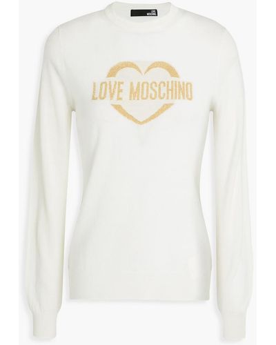Love Moschino Metallic Intarsia-knit Wool Sweater - White