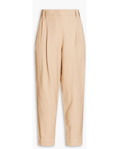 Brunello Cucinelli Cropped Bead-embellished Twill Tapered Pants - Natural