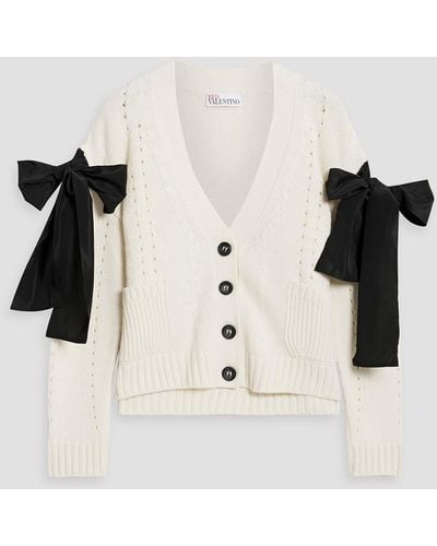 RED Valentino Bow-detailed Pointelle-knit Cardigan - Natural