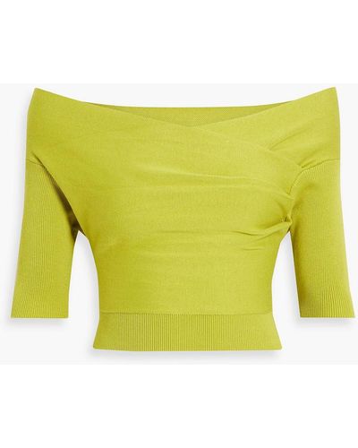 Michelle Mason Off-the-shoulder Cropped Cotton-blend Top - Yellow