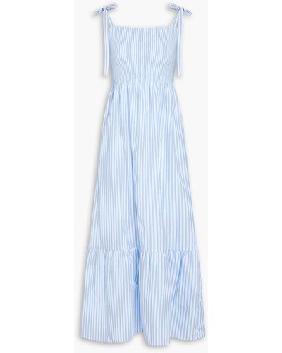 Chinti & Parker Smocked Striped Lyocell-blend Poplin Maxi Dress - Blue