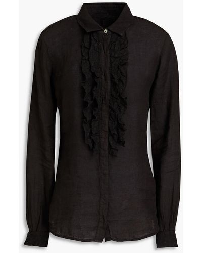 120% Lino Ruffled Linen Shirt - Black