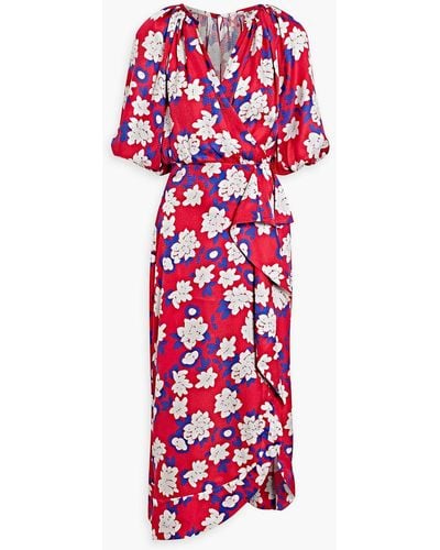 Saloni Olivia Wrap-effect Floral-print Silk-jacquard Midi Dress - Red