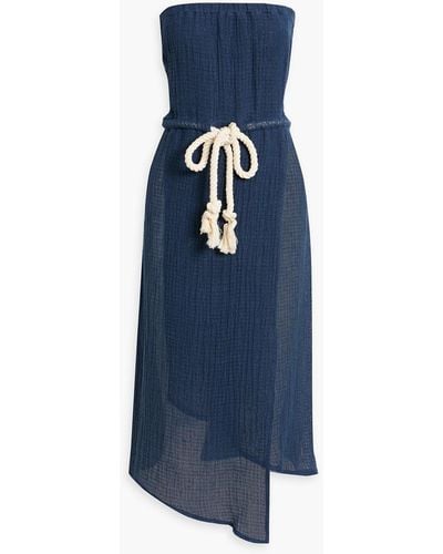 Lisa Marie Fernandez Victor Strapless Wrap-effect Linen-blend Gauze Midi Dress - Blue