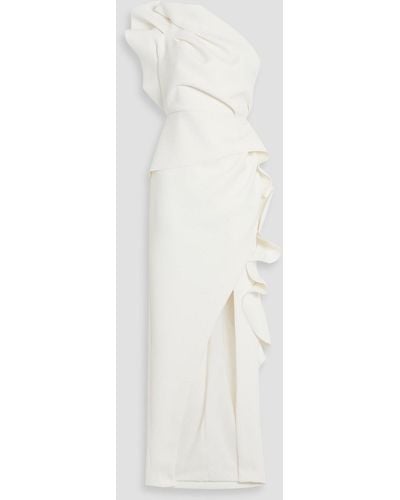 Rachel Gilbert Aurora One-shoulder Ruffled Scuba Gown - White