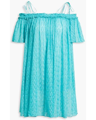 Missoni Cold-shoulder Metallic Crochet-knit Mini Dress - Blue