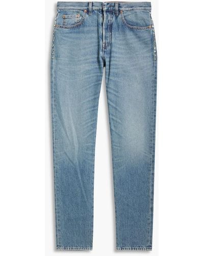 Valentino Rockstud Slim-fit Faded Denim Jeans - Blue