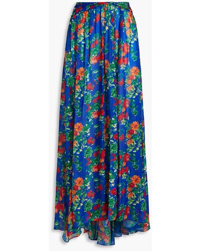 Caroline Constas Hera Gathered Floral-print Voile Maxi Skirt - Blue