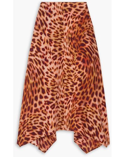 Stella McCartney Naya Leopard-print Silk Crepe De Chine Midi Skirt - Orange