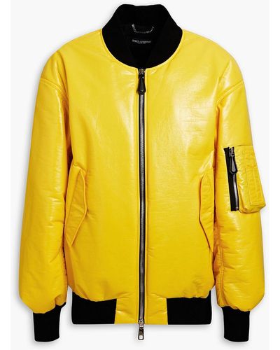 Dolce & Gabbana Faux Patent-leather Bomber Jacket - Yellow