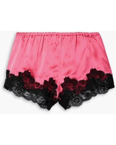 Loretta Caponi Ottavia pyjama-shorts aus seidensatin mit spitzenbesatz - Pink