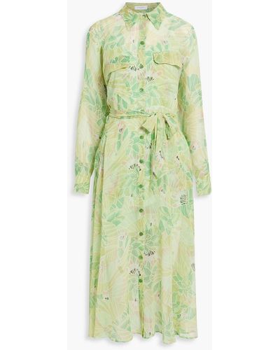 Equipment Haelee Belted Floral-print Silk-chiffon Midi Shirt Dress - Green