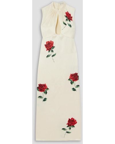 Magda Butrym Floral-print Silk And Wool-blend Midi Dress - Natural