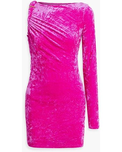 Versace One-sleeve Cutout Crushed-velvet Mini Dress - Pink