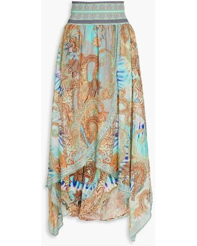 Camilla Layered Embellished Printed Silk-chiffon Midi Skirt - White