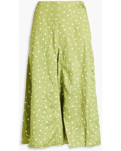 Ganni Pleated Crinkled Polka-dot Skirt - Green