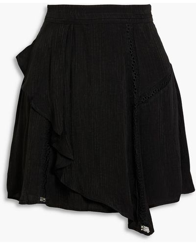 IRO Bealie Lace-trimmed Ruffled Satin-jacquard Mini Skirt - Black