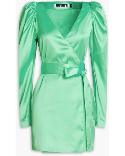 ROTATE BIRGER CHRISTENSEN Spring Satin Mini Wrap Dress - Green