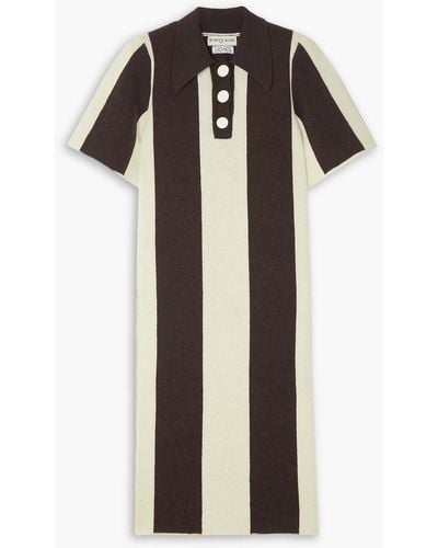 ROWEN ROSE Striped Wool Midi Shirt Dress - Black