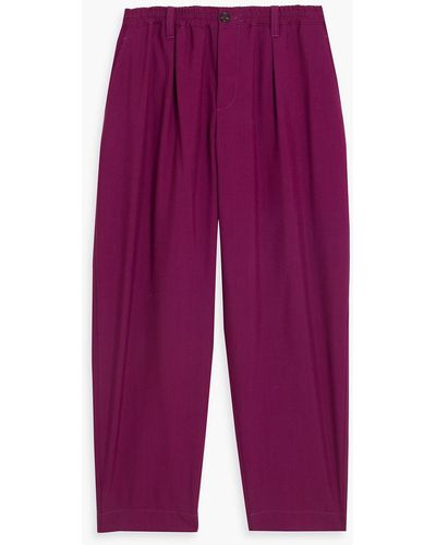 Marni Tapered Grain De Poudre Wool Drawstring Pants - Purple