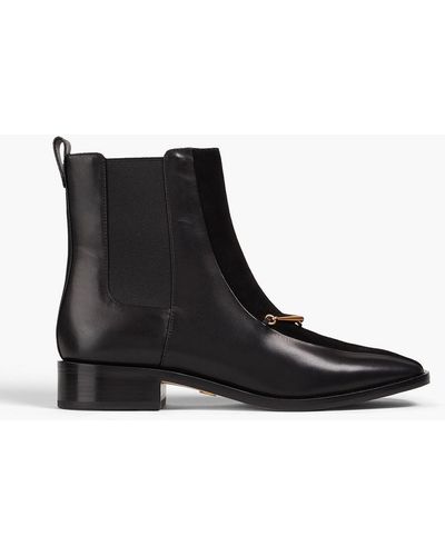 Tory Burch Embellished Suede And Leather Ankle Boots - Black