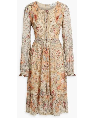 Etro Paisley-print Lace-up Silk-chiffon Dress - Natural