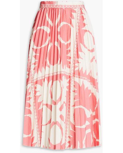 RED Valentino Pleated Printed Crepe De Chine Midi Skirt - Red