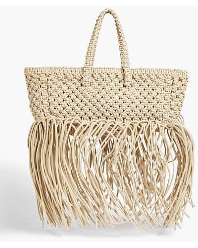 Yuzefi Fringed Braided Faux Leather Tote - Natural