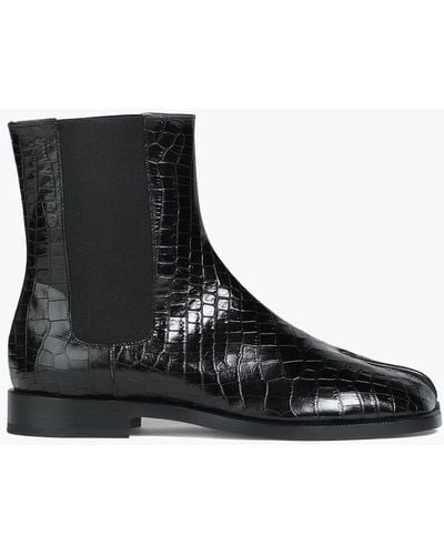 Maison Margiela Tabi Split-toe Croc-effect Leather Ankle Boots - Black