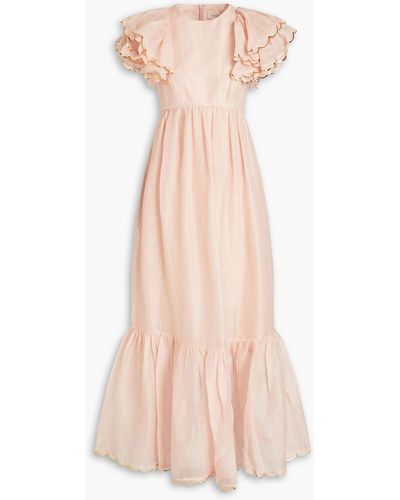 Zimmermann Ruffled Linen And Silk-blend Maxi Dress - Pink