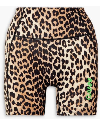 Ganni Leopard-print Stretch Recycled Cycling Shorts - Black