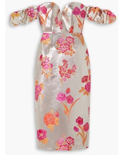 Markarian Adelaide Off-the-shoulder Floral-jacquard Midi Dress - Pink