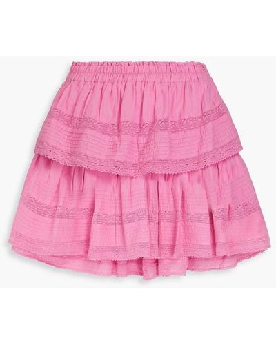 LoveShackFancy Tiered Ruffled Cotton Mini Skirt - Pink