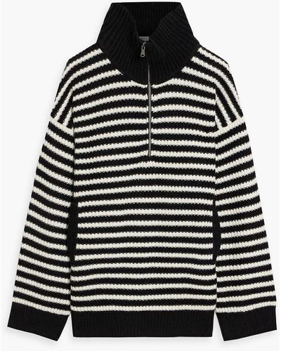 Equipment Bowee Striped Wool And Cashmere-blend Half-zip Sweater - Black