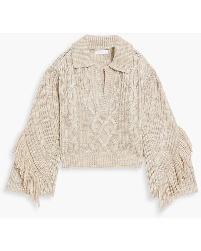 Jonathan Simkhai Kara Mouline Fringed Cable-knit Wool And Cotton-blend Sweater - Natural