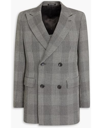 Emporio Armani Double-breasted Prince Of Wales Checked Wool Blazer - Grey