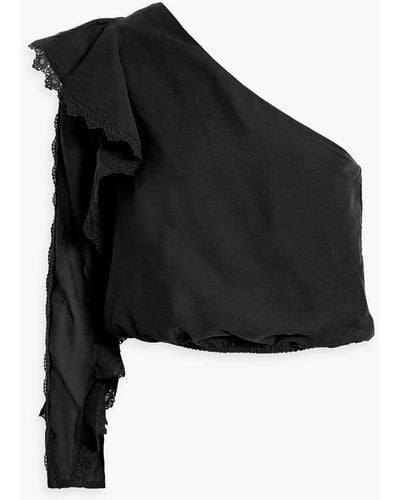 Cami NYC Shivani One-sleeve Ruffled Cotton-blend Voile Top - Black
