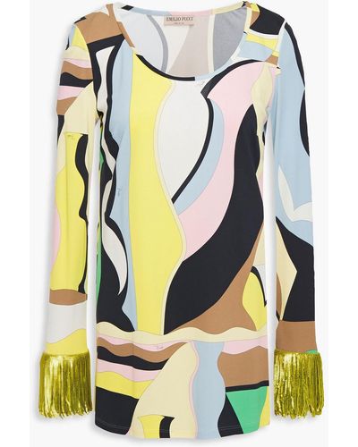 Emilio Pucci Sequin-embellished Printed Stretch-jersey Top - Blue